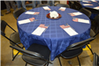 Table Decorated with American Flags and Blue Table Cloth