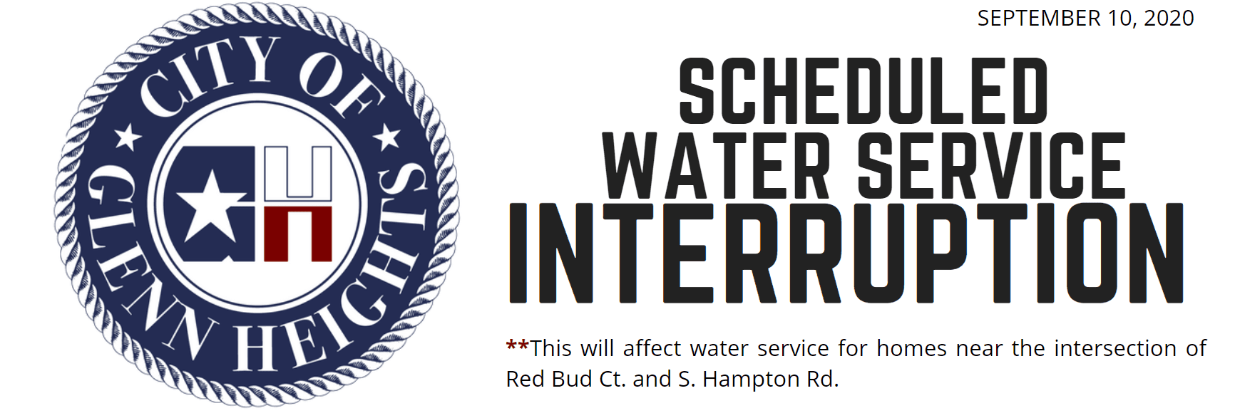 Scheduled Water Service Interruption- September 10, 2020