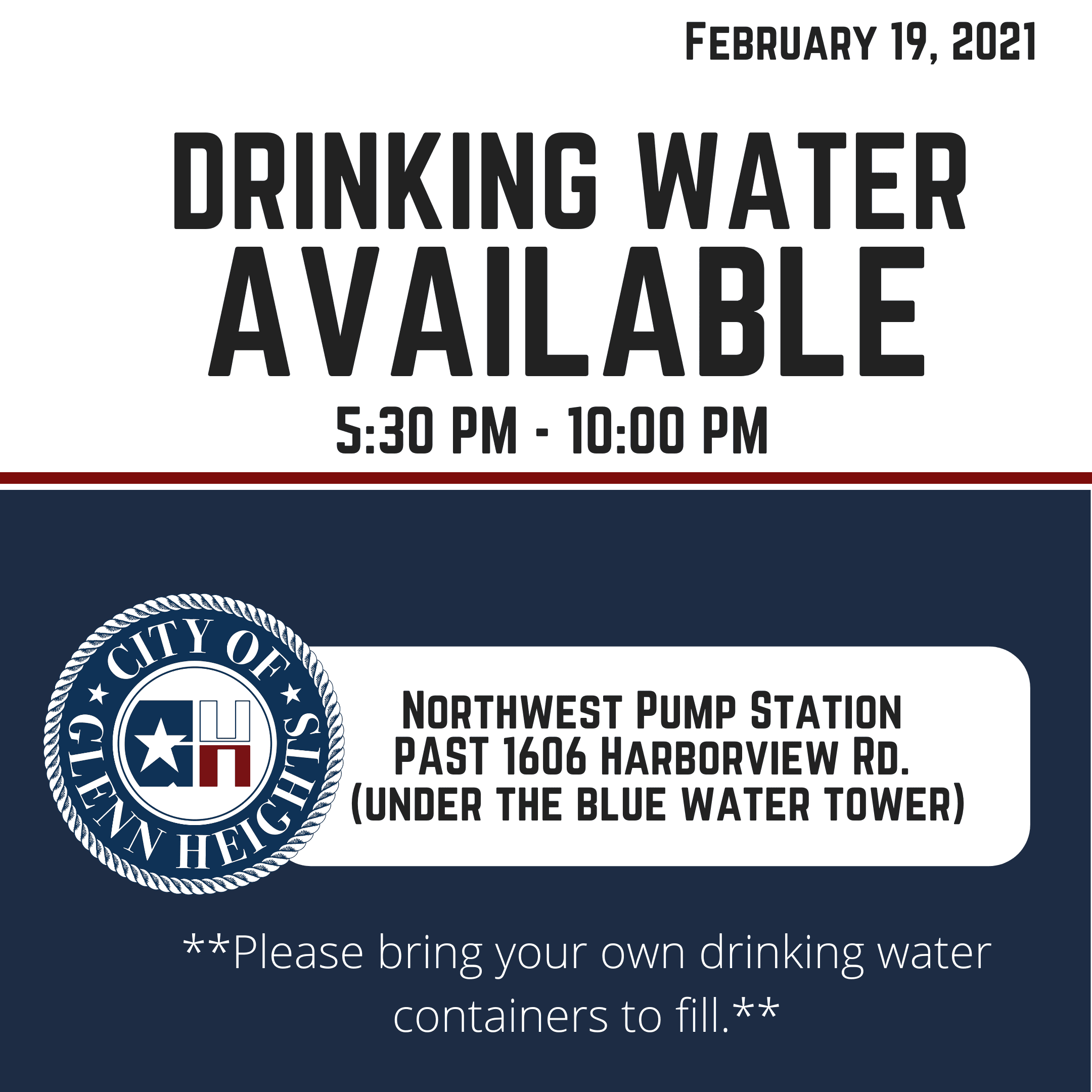 Drinking Water Now Available