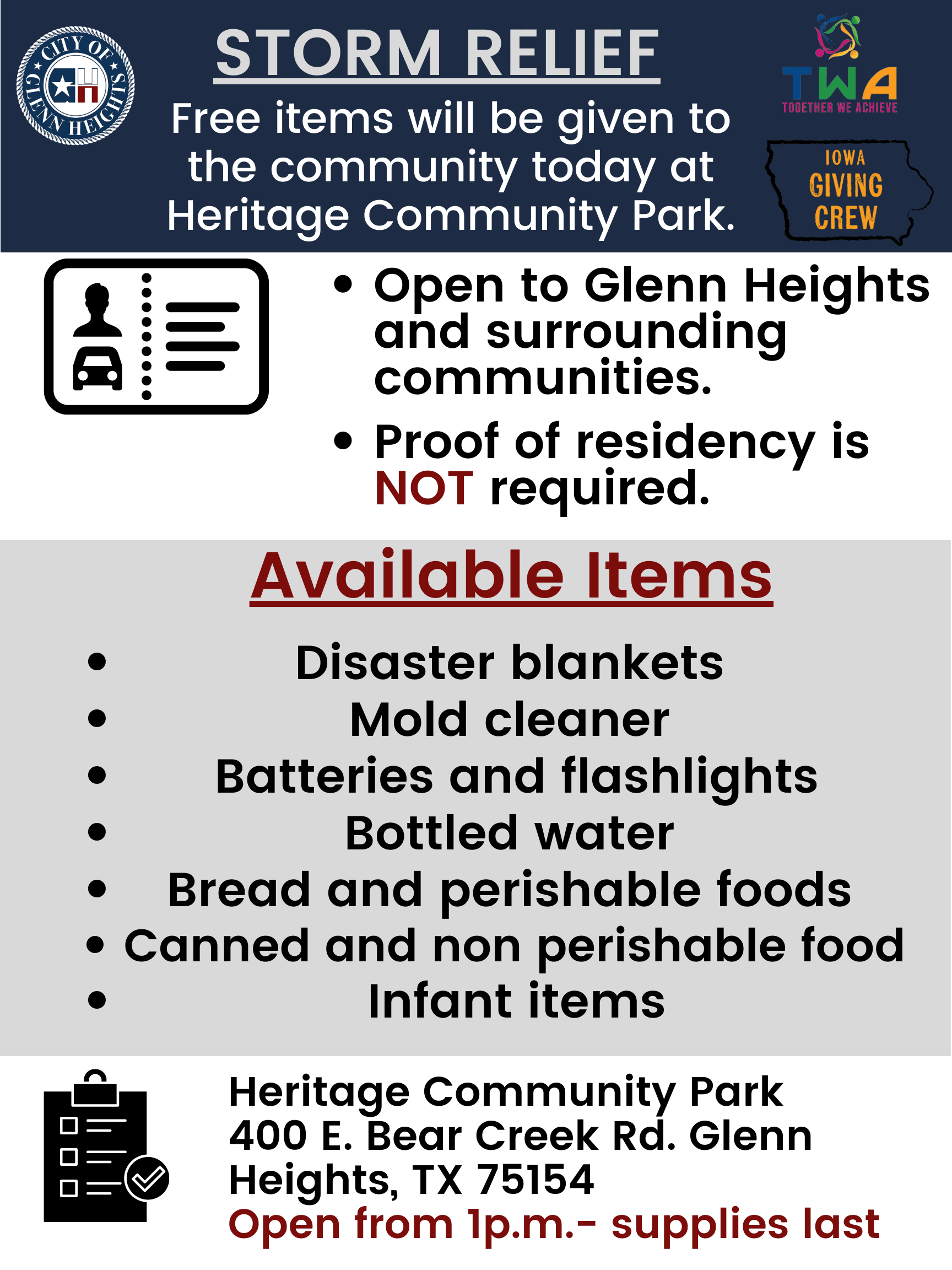 Relief Items Available 3.1.21