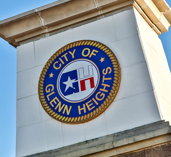 City of Glenn Heights sign on a tower